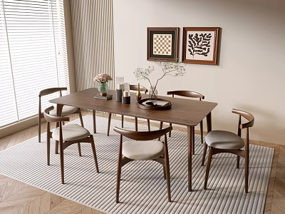 Antique Dining Table Dining Seat Combination Restaurant Background Wall Antique Dining Seat 3d model