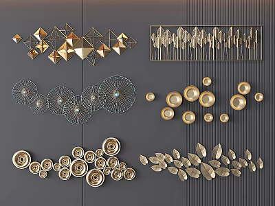 Modern Geometric Metal Wall Decor With Gold Elements And Various Shapes 3d model