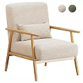 Cozy Beige Single Chair Featuring Fuzzy Fabric Wooden Armrests Legs And Cushion