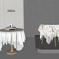 Pollform Tables With White Lace Tablecloths On Floor And Platform Light Background 3d model