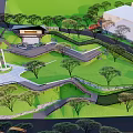 Garden Landscape Design With Lush Green Lawns Winding Pathways Trees And Central Pavilion
