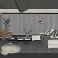 Modern Living Room Interior Design With White Sofa Coffee Table Floor Lamp And Green Plant