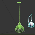 Modern Pendant Lighting Combinations with Wire Mesh Shades and Black Suspension Rods