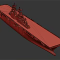 Modern Warship With Long Deck Yellow Lines Red Bottom And Radar Equipment