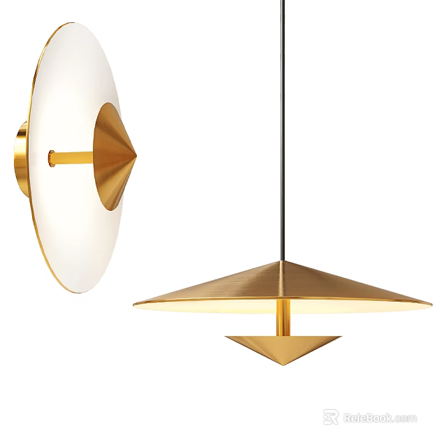 Modern Geometric Gold Pendant Light With Cone Shade And Hanging Structure 3d model