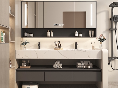 Modern sink double basin bathroom cabinet 3d model