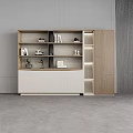 Modern Wooden Bookcase With Open And Closed Storage Compartments Decorative Items Books And Sculpture