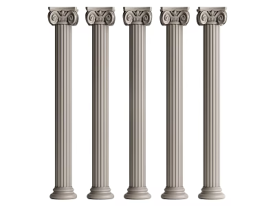 Five Classical Roman Columns with Fluted Shafts and Ornate Capitals in a Row 3d model