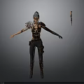 Fantasy Female Warrior in Detailed Armor with Feathered Shoulder Decoration and Sword Weapon