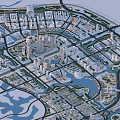 Aerial View Urban Planning Featuring Modern City Layout Buildings Water Bodies And Green Spaces