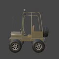 Khaki Off Road Utility Vehicle With Four Round Roof Lights Brown Seats And Large Wheels