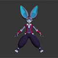 3D Animated Character Model With Large Blue Ears And Purple Outfit In Cartoon Style