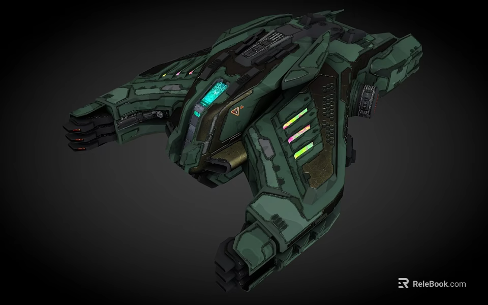 Futuristic Green Cosmic Spaceship With Glowing Blue Lights And Detailed Structure For Interstellar Exploration Missions 3d model 