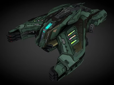 Futuristic Green Cosmic Spaceship With Glowing Blue Lights And Detailed Structure For Interstellar Exploration Missions 3d model