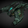 Futuristic Green Cosmic Spaceship With Glowing Blue Lights And Detailed Structure For Interstellar Exploration Missions