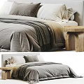 Cozy Double Bed Setup With Gray Comforter Gray Pillow White Pillows And Wooden Side Table