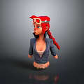 3D Character With Red Hair Long Braid Goggles Red Hat Blue Jacket And White Top