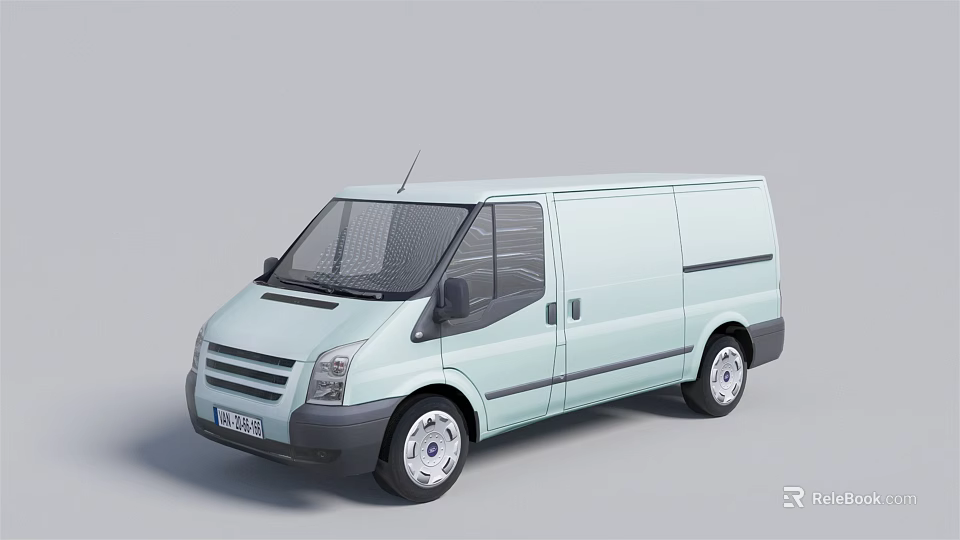 Light Blue Commercial Cargo Van Exterior Design With Side Doors And Wheels 3d model 