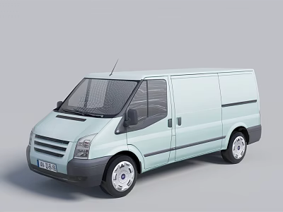 Light Blue Commercial Cargo Van Exterior Design With Side Doors And Wheels 3d model