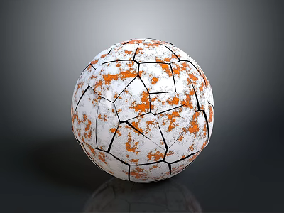 White And Orange Soccer Ball With Cracked Black Lines And Textured Surface 3d model