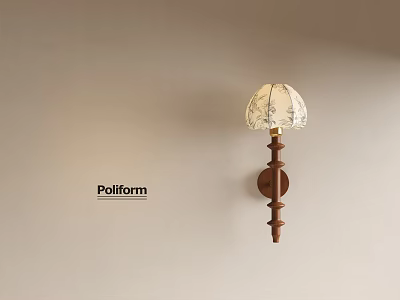 Poliform Wall Lamp With Wooden Spiral Pole And White Patterned Lampshade 3d model