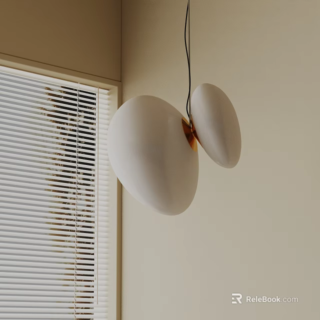 Modern Double Spherical Pendant Light In White Design Hanging By Window With Blinds 3d model 