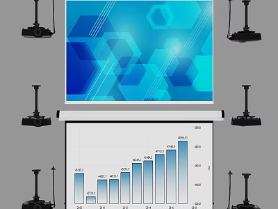 Projection Monitoring System With Surrounding Cameras And Data Chart Display Screen 3d model