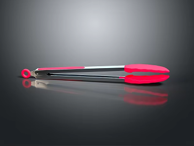 Red And Silver Kitchen Tongs For Cooking With Comfortable Grip 3d model