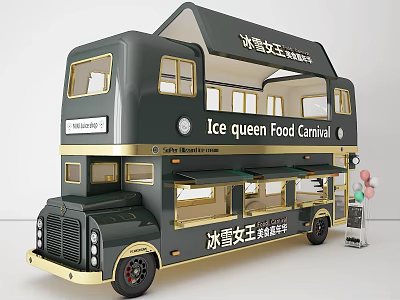 Double Decker Ice Queen Food Carnival Mobile Functional Food Truck With Counter 3d model