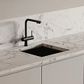 Sleek Black Kitchen Faucet In Modern Open Kitchen With Marble Countertop And Sink