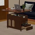 Multifunctional Wooden Lift Top Coffee Table With Rattan Doors And Large Storage For Living Room