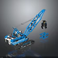 Detailed Lego Blue Tracked Crane Toy With Minifigure And Construction Parts