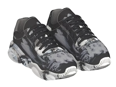 Stylish Black White Gray Pattern Sneakers With Transparent Sole And Modern Design 3d model