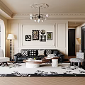 French Middle Guest Restaurant Multi-person Sofa Combination Coffee Table Dining Table and Chair Combination 3d model