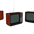 Three Vintage Retro TVs With Wooden Case And Antennas On White Background