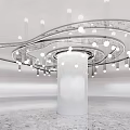 Modern Ceiling Design with Spiral Decorative Patterns Round Lights and Central Column 3d model