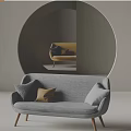 Gray Two Seater Sofa With Pillows And Circular Decor Background Yellow Sofa 3d model