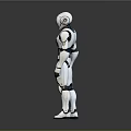 Humanoid Robot With White Blue Mechanical Structure Standing On Reflective Surface