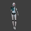 Two Humanoid Robots Front Back View With White Black Mechanical Design And Red Eye Interface 3d model