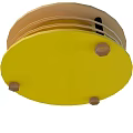 Technology Exhibition Hall Showcasing Yellow Circular Multi Layered Exhibit With Supportive Base