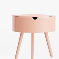 Pink Round Side Table With Single Drawer And Slender Legs 3d model