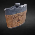 Vintage Leather Wrapped Black Metal Flask With Engraved Text And Logo Design