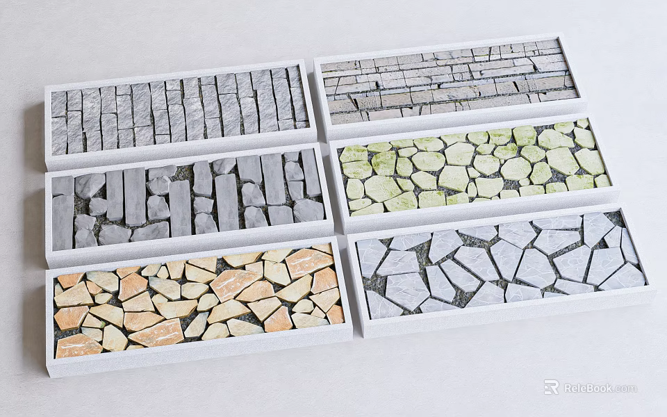 Garden Stepping Stones Samples With Various Colors And Shapes 3d model