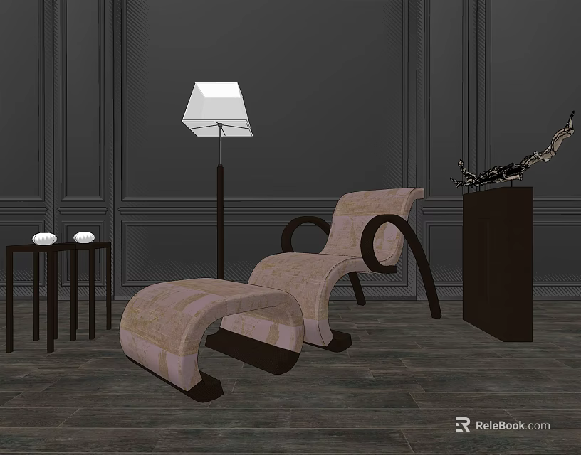 Modern Upholstered Lounge Chair With Ottoman Floor Lamp And Side Table 3d model 