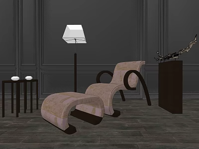 Modern Upholstered Lounge Chair With Ottoman Floor Lamp And Side Table 3d model