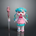 Cartoon Girl With Teal Pigtails And Pink Top Next To Lollipop Shaped Object With Decorations