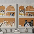 Cat Paintings with Multiple Cats in Various Poses on Decorative Background Wall Art 3d model