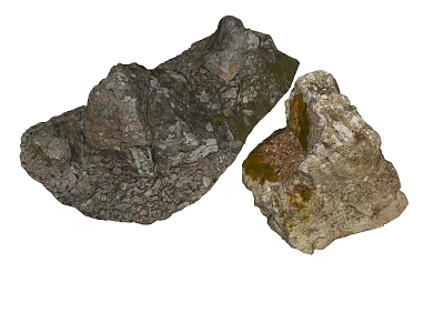 Two Natural Stone Decorative Pieces With Rough Texture And Mossy Surfaces 3d model