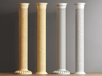 Decorative Columns With Intricate Diamond Patterns In Golden And White Tones 3d model