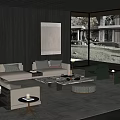 Modern Living Room With Dark Wooden Walls Windows Gray L Shaped Sofa Marble Coffee Table